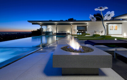 Hopen Place Hollywood Hills luxury mid-century modern home with infinity pool terrace