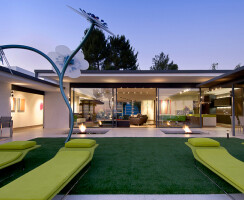 Hopen Place Hollywood Hills glass wall mid-century modern luxury home, backyard view