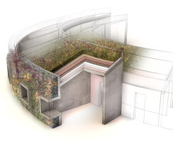 Building Section. Green wall and roof.