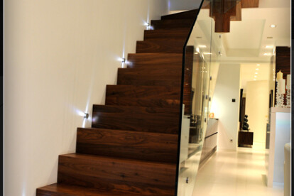 Metal Straight Staircase clad with american walnut