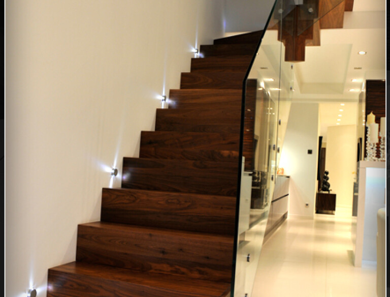Metal Straight Staircase clad with american walnut
