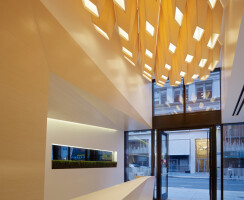 One Kearny Lobby reception, looking out to street