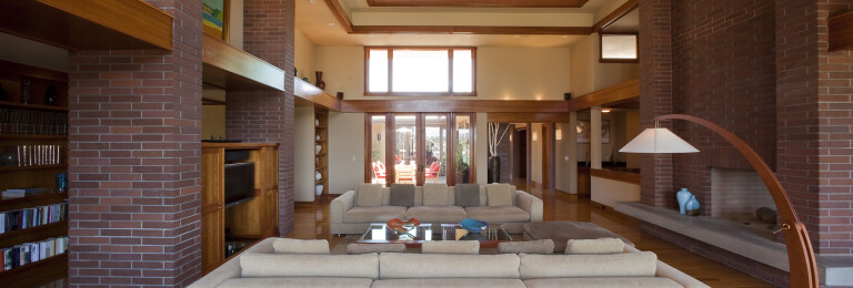 Buckskin Drive Laguna Prairie style modern home wood accented living room