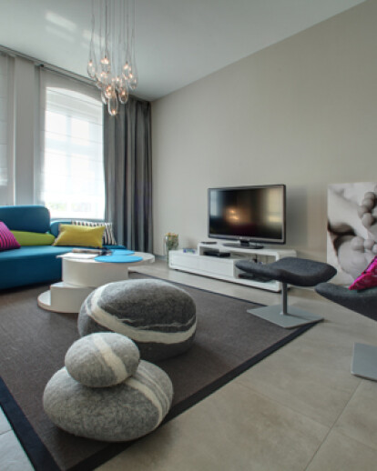 Apartment in an old house. Interior wrapped in gray