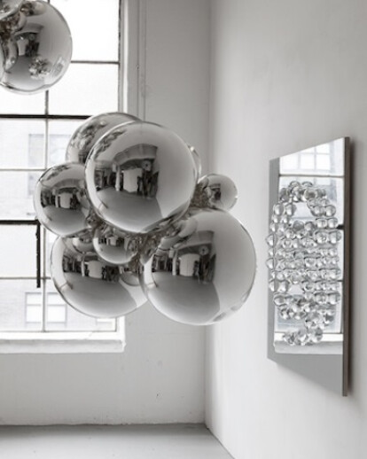 Multiverse sculpture in hand-blown silver mirrorized glass