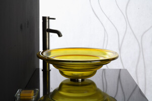 Yellow Tiered Round Glass Vessel