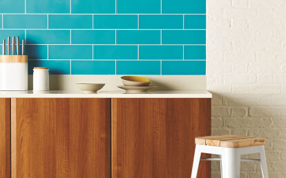 Colorado vibrant blue glass brick tiles.