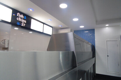 Newly completed interior of fish and chip shop