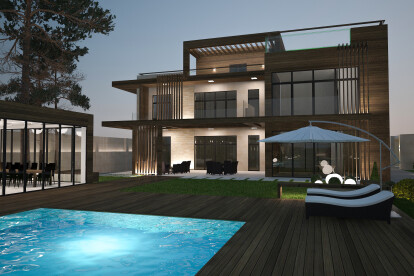 facade, contemporary house, swimming pool 