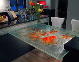 Shimmering glass tables