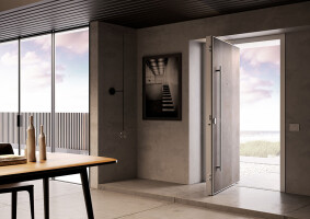 SECURITY DOOR WITH PIVOTING OPENING