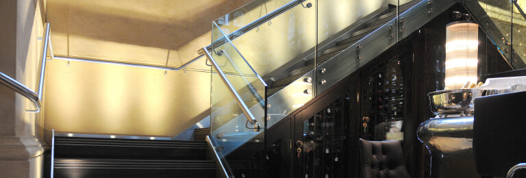 Galvin Restaurant - Straight Staircase, toughened glass balustrade
