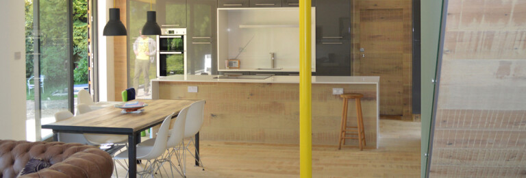 Open plan living area showing the kitchen & dining room