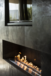 Fireplace covered in leather