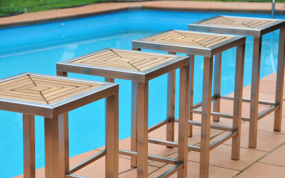 Outdoor Aluminium Teak Bar Stools | Sakkho Wood Tiles