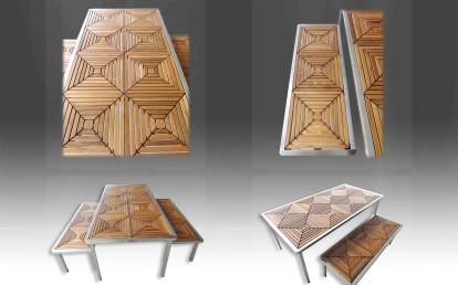 Outdoor Aluminium Teak Furniture Setting Table and Benches | Sakkho Wood Tiles