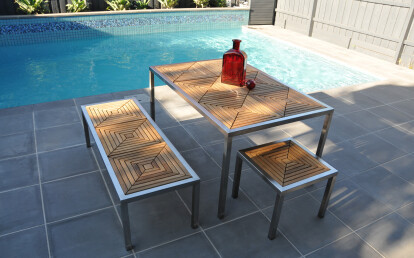 Outdoor Aluminium Teak Furniture Setting | Sakkho Wood Tiles