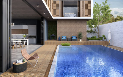 Exterior Lining, Pool Decking and Facade Idea | Sakkho Wood Tiles