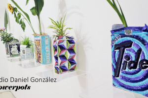 Embroidered flowerpots with sequins by Studio Daniel Gonzalez inc