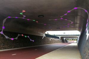 Light sculpture in bicycle tunnel RijnWaalpad