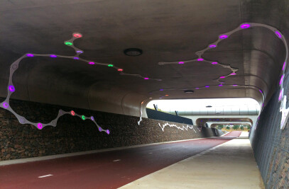 Light sculpture in bicycle tunnel RijnWaalpad