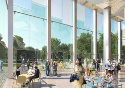 The food hall opens up to the park, integrating itself into the life of Słodowa Island