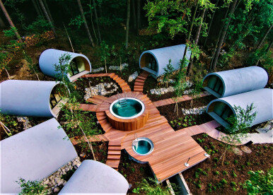 Outdoor Spa With Seven Wellness Pods And Soaking Pool With Hot Tub