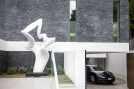 Trousdale Beverly Hills luxury home entry sculpture & gated driveway