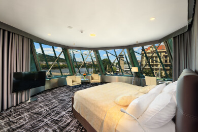 Most rooms have a unique view of Prague Castle, the Vltava River and the Old Town.