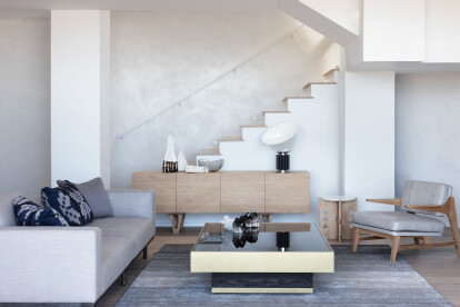 Custom Coffee table by OKHA inspired by a vintage 1970’s table. Blackened grey tint glass top inset into satin brushed table surround mounted onto carbon oak base.