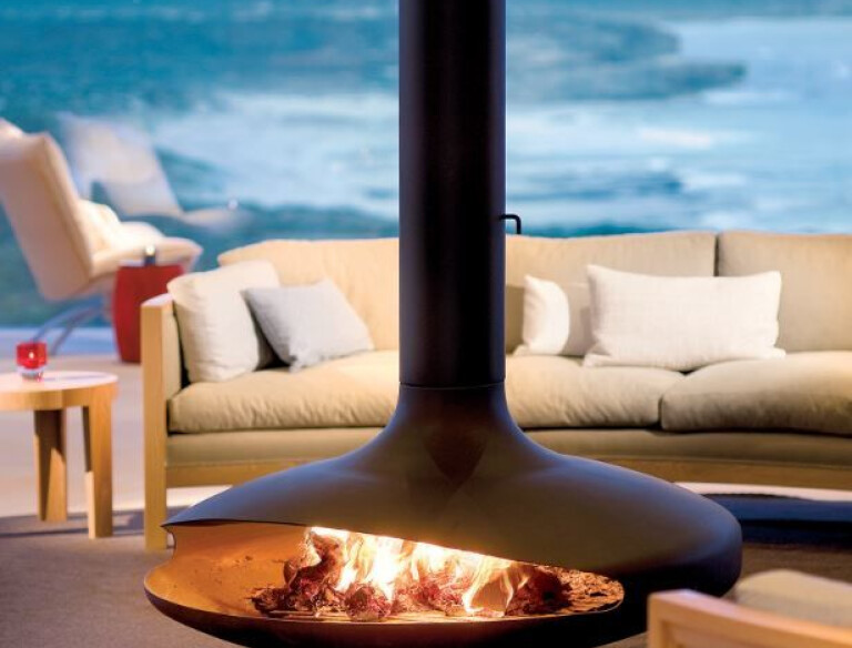Gyrofocus, suspended wood fireplace by Focus Fires.