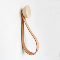 Round Beech Wood Wall Hook / Hanger with Leather Strap