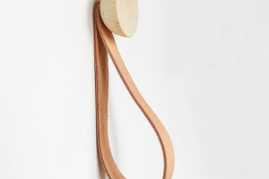 Round Beech Wood Wall Hook / Hanger with Leather Strap