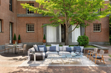 Flexform’s outdoor collection turns outdoor spaces into a seamless extensions from the comfort of the living room