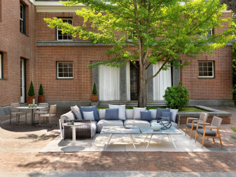 Flexform’s outdoor collection turns outdoor spaces into a seamless extensions from the comfort of the living room