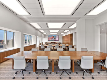 All Skyfold movable walls in ceiling pockets to create one large office conference room
