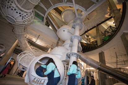 The completed three-story Dream Machine climbing structure at the National Children's Museum.