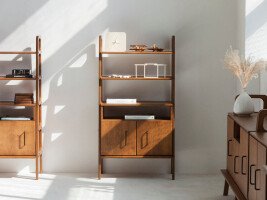 Mid century bookcase FRISK Midi with an open cabinet