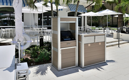 Weatherproof Point of Sale Terminal Cabinet and Oahu Combination  Trash and Recycling Bin