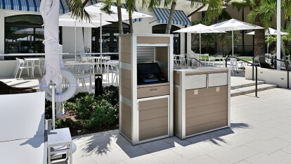 Oahu Combination Trash and Recycling Receptacle and Weatherproof  lockable POS  Kiosk Cabinet