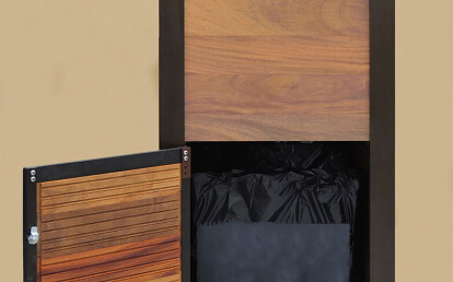 Custom Wood Cabinet with Spa Towel Shelf and Return Bins