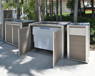 Weatherproof Pool Towel Cabinets and Return Cart Enclosures