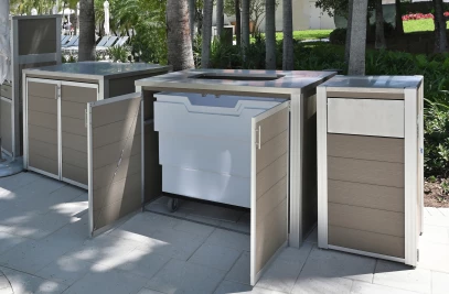 Weatherproof Pool Towel Cabinets and Return Cart Enclosures