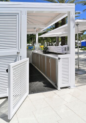 Custom Weatherproof Resort and Waterpark Pool Kiosk Desk and Locking Cabinets