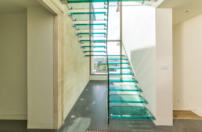 Wythicombe - glass staircase, glass bridge