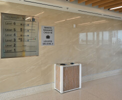 DeepStream's Custom Modern "no-touch" Commercial  Trash and Recycling Receptacle with 3form panels