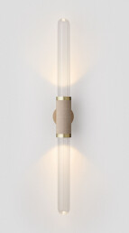 Scandal Wall Sconce Tall Brass, brass mesh inlay, clear fluted shades