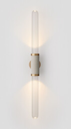 Scandal Wall Sconce Tall Brass, siver mesh inlay, clear fluted shades
