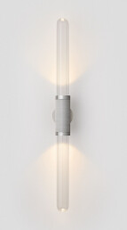 Scandal Wall Sconce Tall Satin Nickel, silver mesh inlay, clear fluted shades