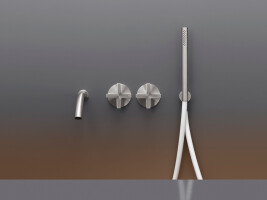 CRX23 - Wall mounted 2 progressive mixers set for bathtub with spout L. 170 mm and cylindrical hand shower Ø 18 mm